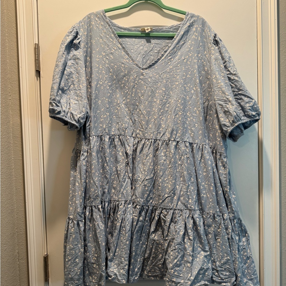 Blue Floral V-Neck Dress